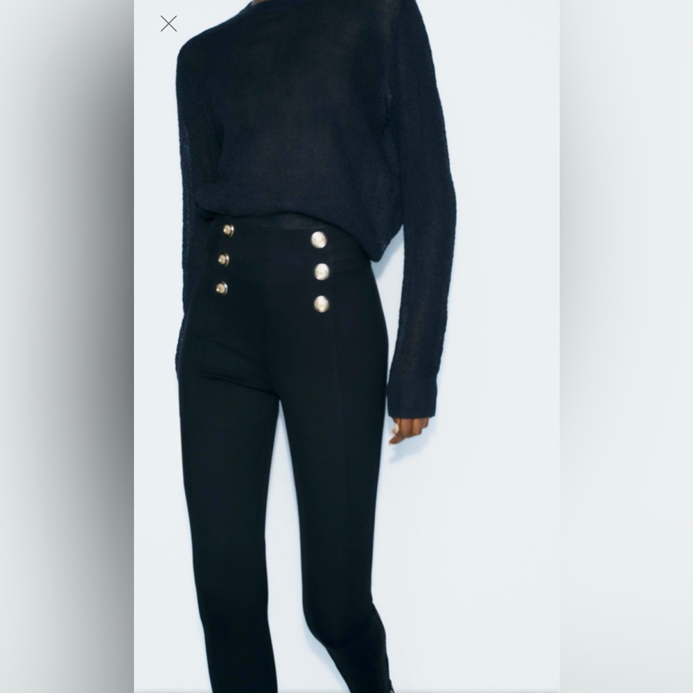 Zara NWOT Gold Button Black Leggings Size XL